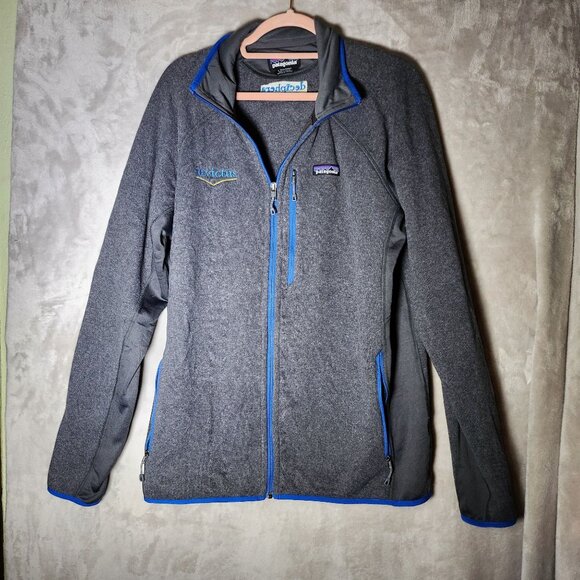 Patagonia Gray Fleece Outdoorsy Sporty Deciphera Jacket L Full-Zip Blue Accents - Picture 1 of 4